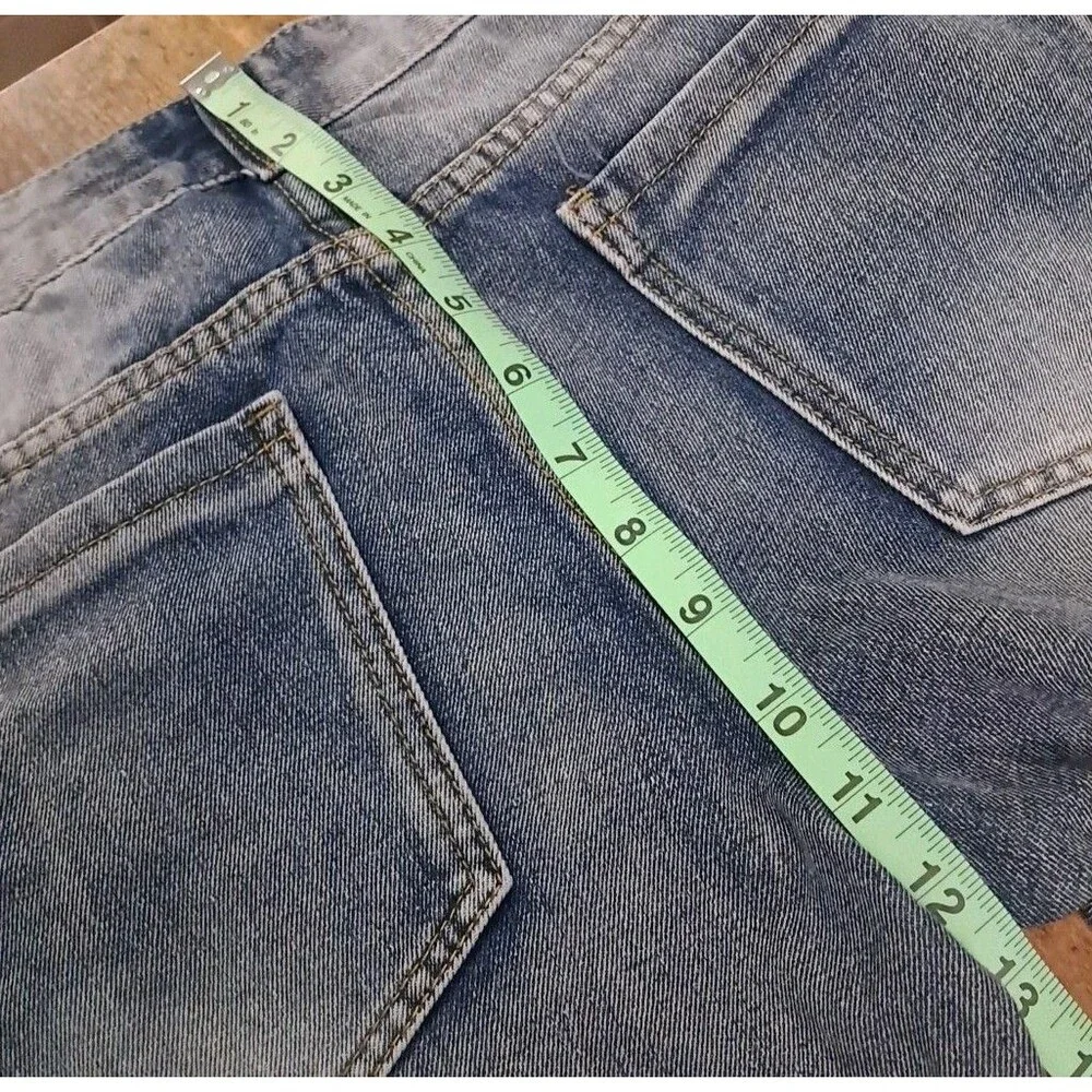 Trilination Shorts Men's 30 Moto Biker Denim Blue Distressed Zipper Pockets Jean